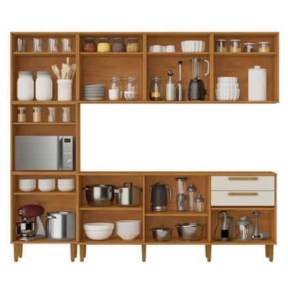 Imagem de Cozinha Completa Lorena 15 Portas 2 Gavetas Nature/Off White - Kaiki Móveis