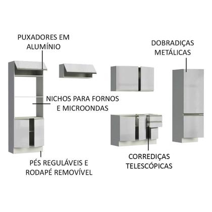 Imagem de Cozinha Completa Madesa 100% MDF Acordes 2 gavetas 11 Portas Branco Brilho (Sem Tampo e Pia)
