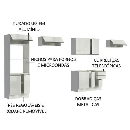 Imagem de Cozinha Completa Madesa 100% MDF Acordes Com Armário e Balcão Portas Branco Brilho