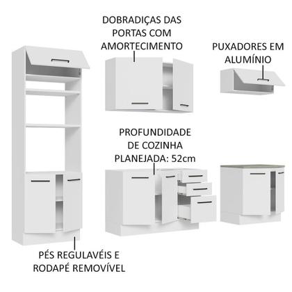 Imagem de Cozinha Completa Madesa Agata 270001 com Armário e Balcão (Sem Tampo e Pia) - Branco