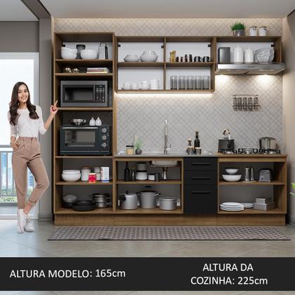 Imagem de Cozinha Completa Madesa Agata 270001 com Armário e Balcão (Sem Tampo e Pia) - Rustic/Preto