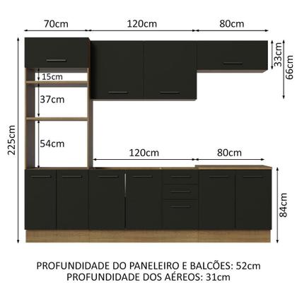 Imagem de Cozinha Completa Madesa Agata 270001 com Armário e Balcão (Sem Tampo e Pia) - Rustic/Preto