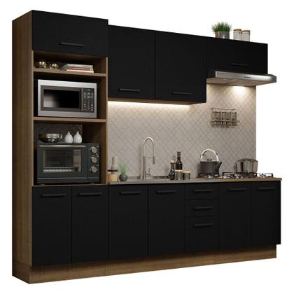 Imagem de Cozinha Completa Madesa Agata 270001 com Armário e Balcão (Sem Tampo e Pia) - Rustic/Preto