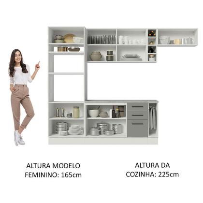 Imagem de Cozinha Completa Madesa Agata 290004 com Armário e Balcão (Com Tampo) - Branco/Cinza