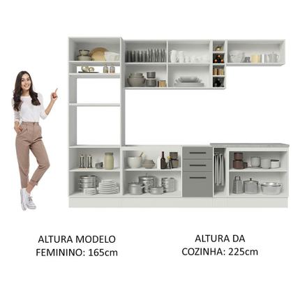 Imagem de Cozinha Completa Madesa Agata 290005 com Armário e Balcão (Sem Tampo) - Branco/Cinza