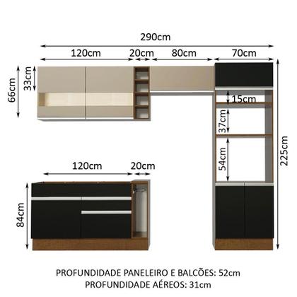 Imagem de Cozinha Completa Madesa Cristal com Armário e Balcão (Sem Tampo e Pia)