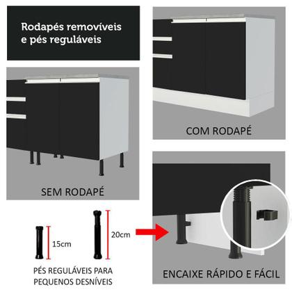 Imagem de Cozinha Completa Madesa Glamy 270011 com Armário e Balcão (Sem Tampo e Pia) - Branco/Preto