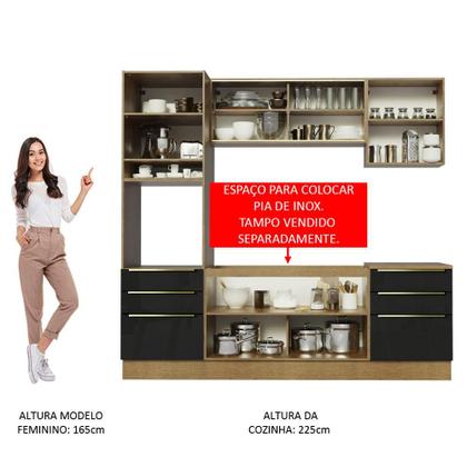 Imagem de Cozinha Completa Madesa Lux 240002 com Armário e Balcão - Rustic/Preto