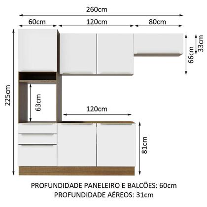 Imagem de Cozinha Completa Madesa Lux com Armário e Balcão 6 Portas 3 Gavetas - Rustic/Branco Veludo
