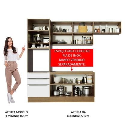 Imagem de Cozinha Completa Madesa Lux com Armário e Balcão 6 Portas 3 Gavetas - Rustic/Branco Veludo