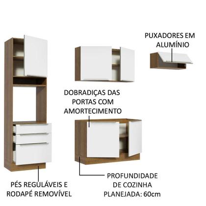 Imagem de Cozinha Completa Madesa Lux com Armário e Balcão 6 Portas 3 Gavetas - Rustic/Branco Veludo