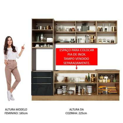 Imagem de Cozinha Completa Madesa Lux com Armário e Balcão 7 Portas 3 Gavetas - Rustic/Preto