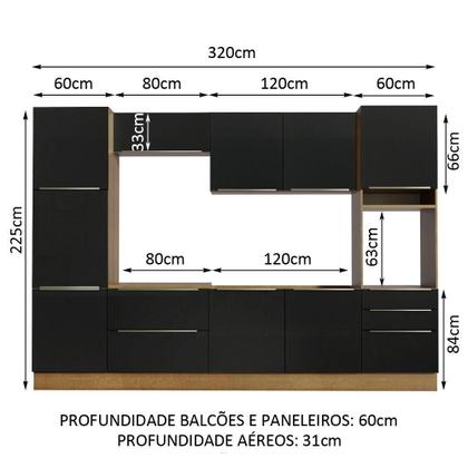 Imagem de Cozinha Completa Madesa Lux com Armário e Balcão 9 Portas 5 Gavetas - Rustic/Preto