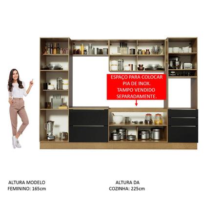 Imagem de Cozinha Completa Madesa Lux com Armário e Balcão 9 Portas 5 Gavetas - Rustic/Preto