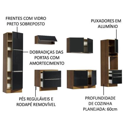 Imagem de Cozinha Completa Madesa Lux com Armário e Balcão 9 Portas 5 Gavetas - Rustic/Preto