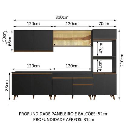 Cozinha Completa Madesa Reims 310001 com Armário e Balcão - Preto/Rustic Imagem de Cozinha Completa Madesa Reims 310001 com Armário e Balcão - Preto/Rustic