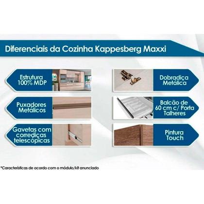 Imagem de Cozinha Completa Maxxi 9 Peças (3Aéreos+3Balcões+1Paneleiro+2Complementos) C9P26 Nogal - Kappesberg