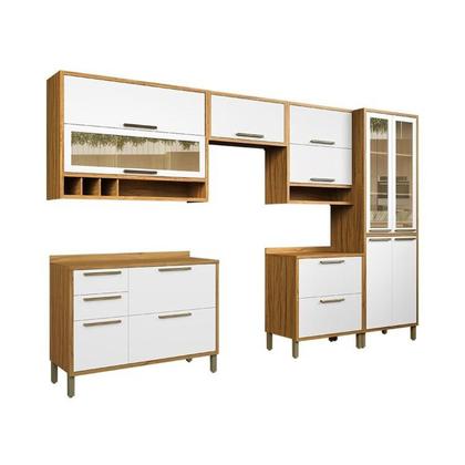 Imagem de Cozinha Completa Modulada 100% MDF 6 Peças 12 Portas 4 Gavetas e Vidro 354cm Vicenza Espresso Móveis Branco/Amêndoa