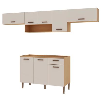 Imagem de Cozinha Completa Modulada 4 Peças 100% MDF Bege/Freijo