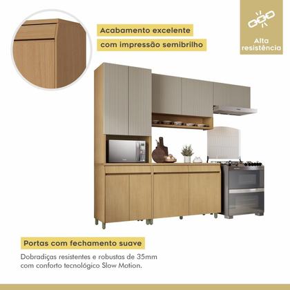 Imagem de Cozinha Completa Modulada 4 Peças 9 Portas 3 Gavetas Simone Mendes 270cm 100% MDF Cinza/Carvalho/Greige