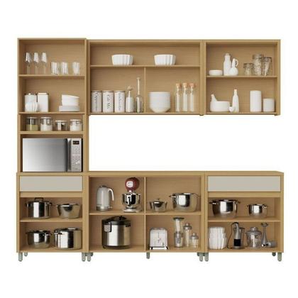 Imagem de Cozinha Completa Modulada 5 Peças 11 Portas 2 Gavetas Condessa 270cm 100% MDF Cinza/Carvalho/Greige