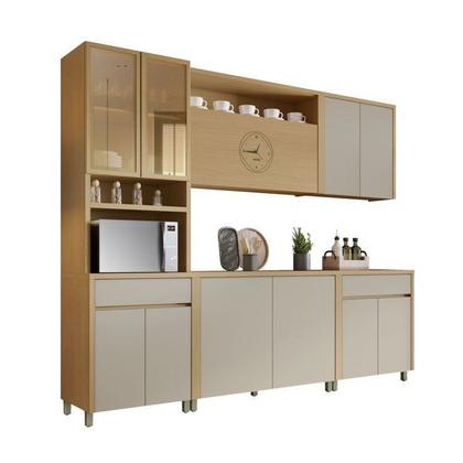 Imagem de Cozinha Completa Modulada 5 Peças 11 Portas 2 Gavetas Condessa 270cm 100% MDF Cinza/Carvalho/Greige