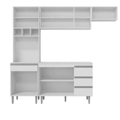 Imagem de Cozinha Completa Modulada 5 Peças Andréia 240cm Com Tampo Amendoa/Preto AJL Móveis