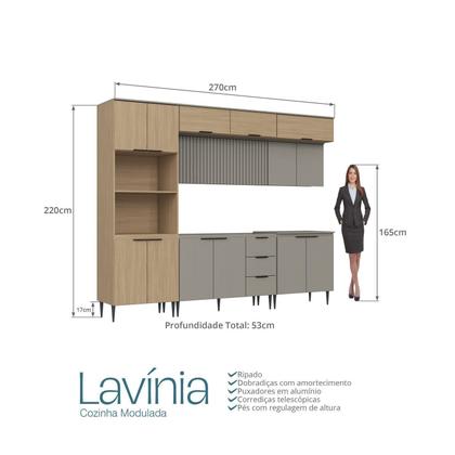 Imagem de Cozinha Completa Modulada 7 Peças com Torre Quente e Porta Ripada Lavínia Bege/Imperial/Fumê