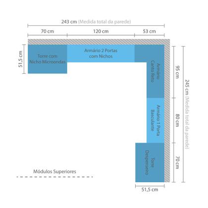 Imagem de Cozinha Completa Modulada 8 Peças com Armário e Balcão Mel Luciane Móveis