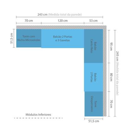 Imagem de Cozinha Completa Modulada 8 Peças com Armário e Balcão Mel Luciane Móveis