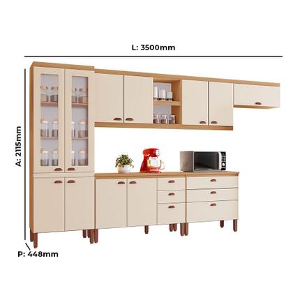 Imagem de Cozinha Completa Modulada Ágata 100% MDF com 2 Balcões 11 Portas e 6 Gavetas Tuboarte