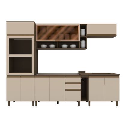 Imagem de Cozinha Completa Modulada com Vidro 7 Peças 12 Portas 100% MDF Aurora Espresso Móveis Cinza/Duna/Cristal