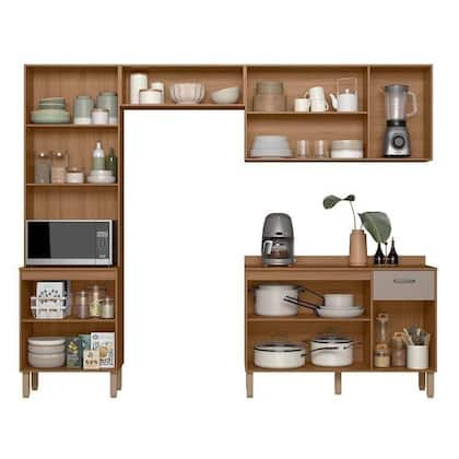 Imagem de Cozinha Completa Modulada com Vidro Reflecta 4 Peças Paolla Cinza/Ipe/Fendy