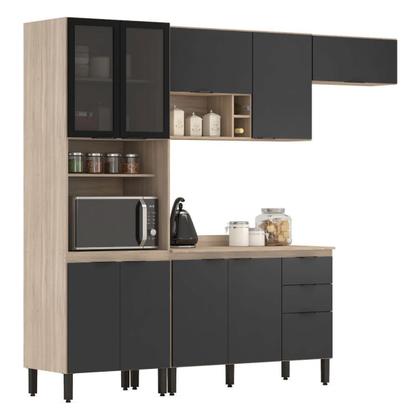 Imagem de Cozinha Completa Modulada Firenze 04 Peças 10 Portas e 02 Gavetas Cinza/Avena Touch/Grafito