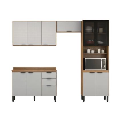 Imagem de Cozinha Completa Modulada Firenze 04 Peças 11 Portas e 02 Gavetas Cinza/Amendola/Nude Prime Tx