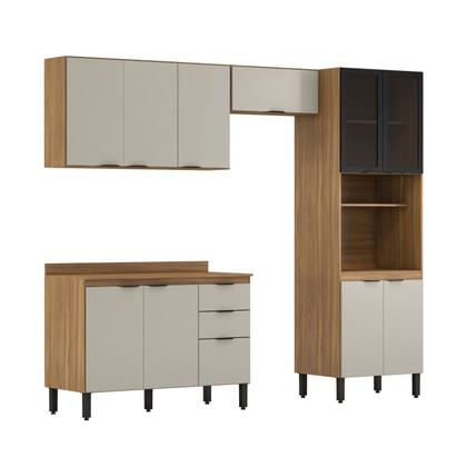 Imagem de Cozinha Completa Modulada Firenze 04 Peças 11 Portas e 02 Gavetas Cinza/Amendola/Nude Prime Tx