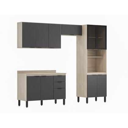 Imagem de Cozinha Completa Modulada Firenze 04 Peças 11 Portas e 02 Gavetas Cinza/Avena/Grafito