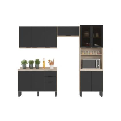 Imagem de Cozinha Completa Modulada Firenze 04 Peças 11 Portas e 02 Gavetas Cinza/Avena/Grafito
