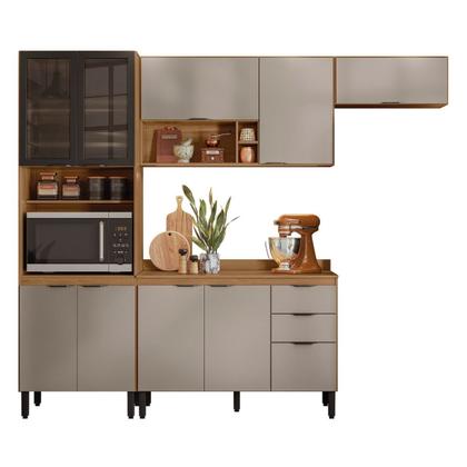 Imagem de Cozinha Completa Modulada Firenze 4 Peças 10 Portas 2 Gavetas Cinza/Amendola/Nude Prime Tx