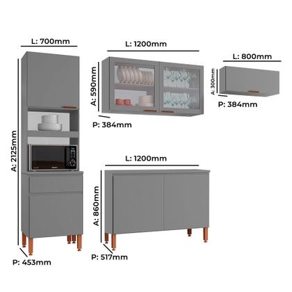 Imagem de Cozinha Completa Modulada Tuboarte Marta 100% MDF com 7 Portas e 1 Gaveta