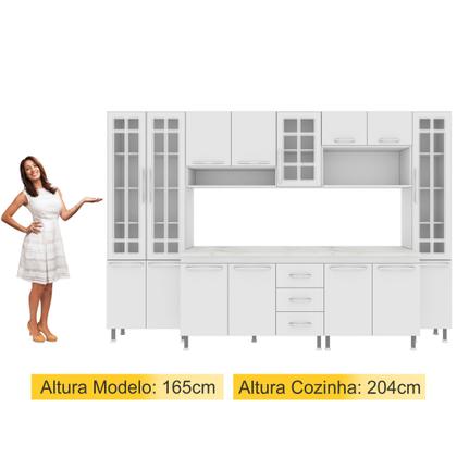 Imagem de Cozinha completa predilleta clara modulada 6 peças 295 cm 15 portas 3 gavetas com tampo branco