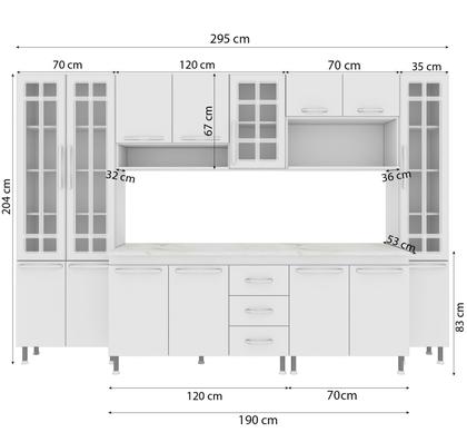 Imagem de Cozinha completa predilleta clara modulada 6 peças 295 cm 15 portas 3 gavetas com tampo branco