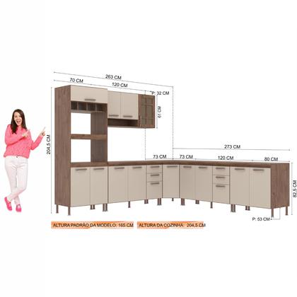 Imagem de Cozinha completa predilleta sofia modulada 6 pecas 536cm 15 portas 4 gavetas com tampo noce off