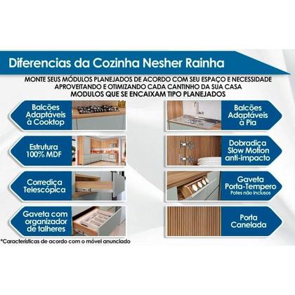Imagem de Cozinha Completa Rainha 6 Peças (4Aéreos+2Balcões) C6P88 Nature/Branco - Nesher
