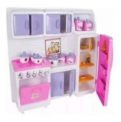 Imagem de Cozinha Cristal Rosa Infantil Geladeira Fogão Completa 45cm Lua