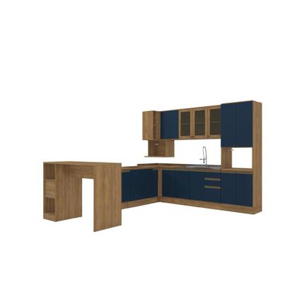 Imagem de Cozinha de Canto Modulada Celeste Kappesberg 100% MDF Nogueira/Azul