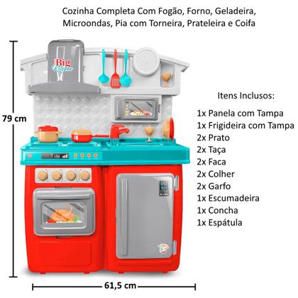 Imagem de Cozinha Grande 79cm Fogão Geladeira Pia Utensílios Vermelha