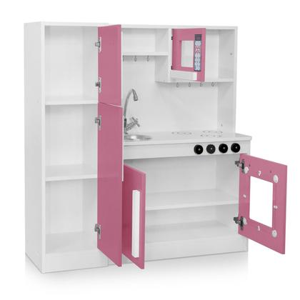 Imagem de Cozinha Infantil Branco e Rosa Para Crianças Completa Com Geladeira 100 Mdf LV Moveis