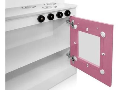 Imagem de Cozinha Infantil Branco e Rosa Para Crianças Completa Com Geladeira 100 Mdf LV Moveis