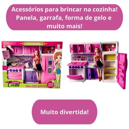 Imagem de Cozinha Infantil Brinquedo Completa Grande Rosa com Boneca - Lua de Cristal